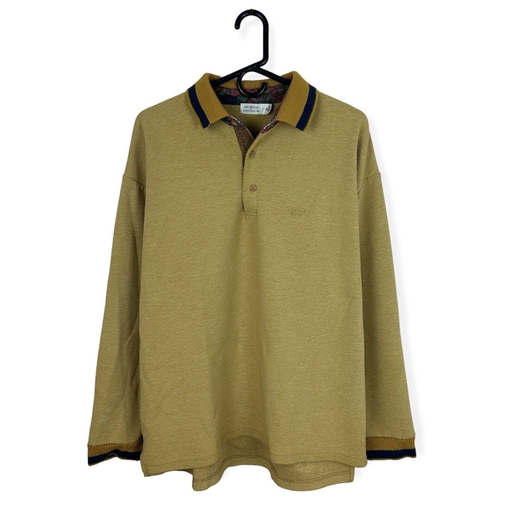 Guess by Georges Marciano Vintage Men's Pullover Button Mustard Size Medium